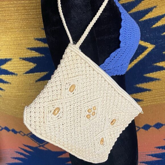 Vintage Macrame Wristlet Handbag Purse. 70’s. Excellent! Boho Hippie Festival. - Picture 8 of 9